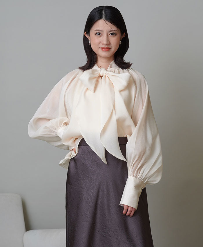 新品✨タグ付き　ラベルエチュード ボウタイブラウス シアー 黒リボン 新品✨タグ付き ラベルエチュード ボウタイブラウス シアー 黒